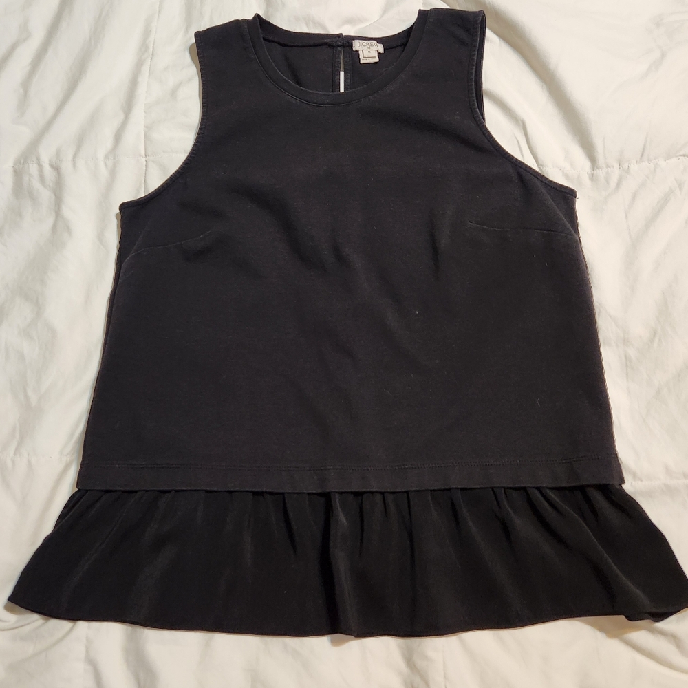 J. Crew Black Boxy Ruffled Tank Top